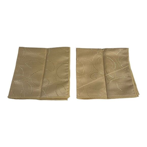 Set Of 2 Gold Satin Feel Formal Napkins Leaf Design Cloth 18.5 Hollywood Regency - Picture 1 of 6